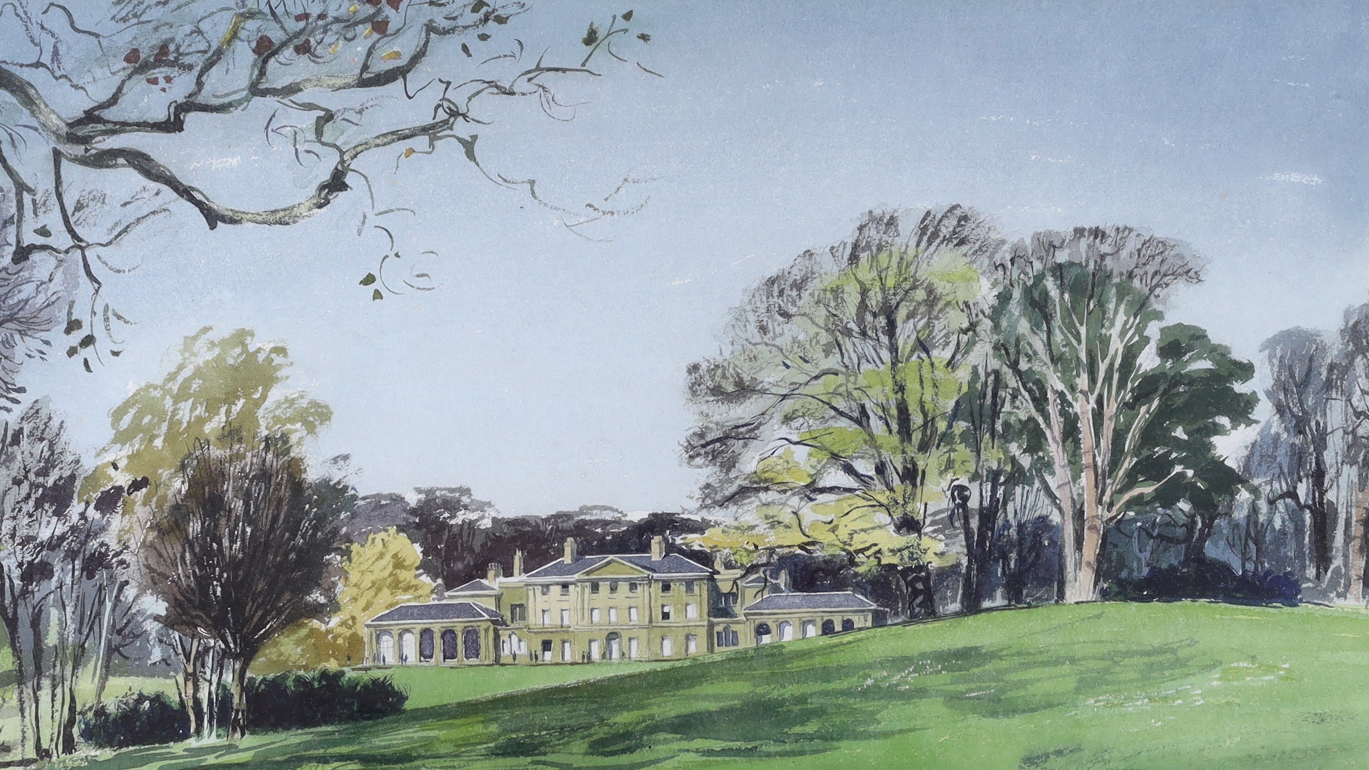 Ada Hill Walker (1879-1955), watercolour, 'Kenward House', 1955 RI Exhibition label verso, 27 x 48cm